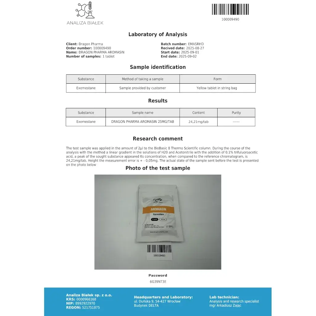 aromasin lab quality results