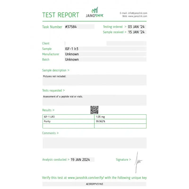 dragon pharma igf-1 lr3 lab test results 2024-01-19 99.12% purity