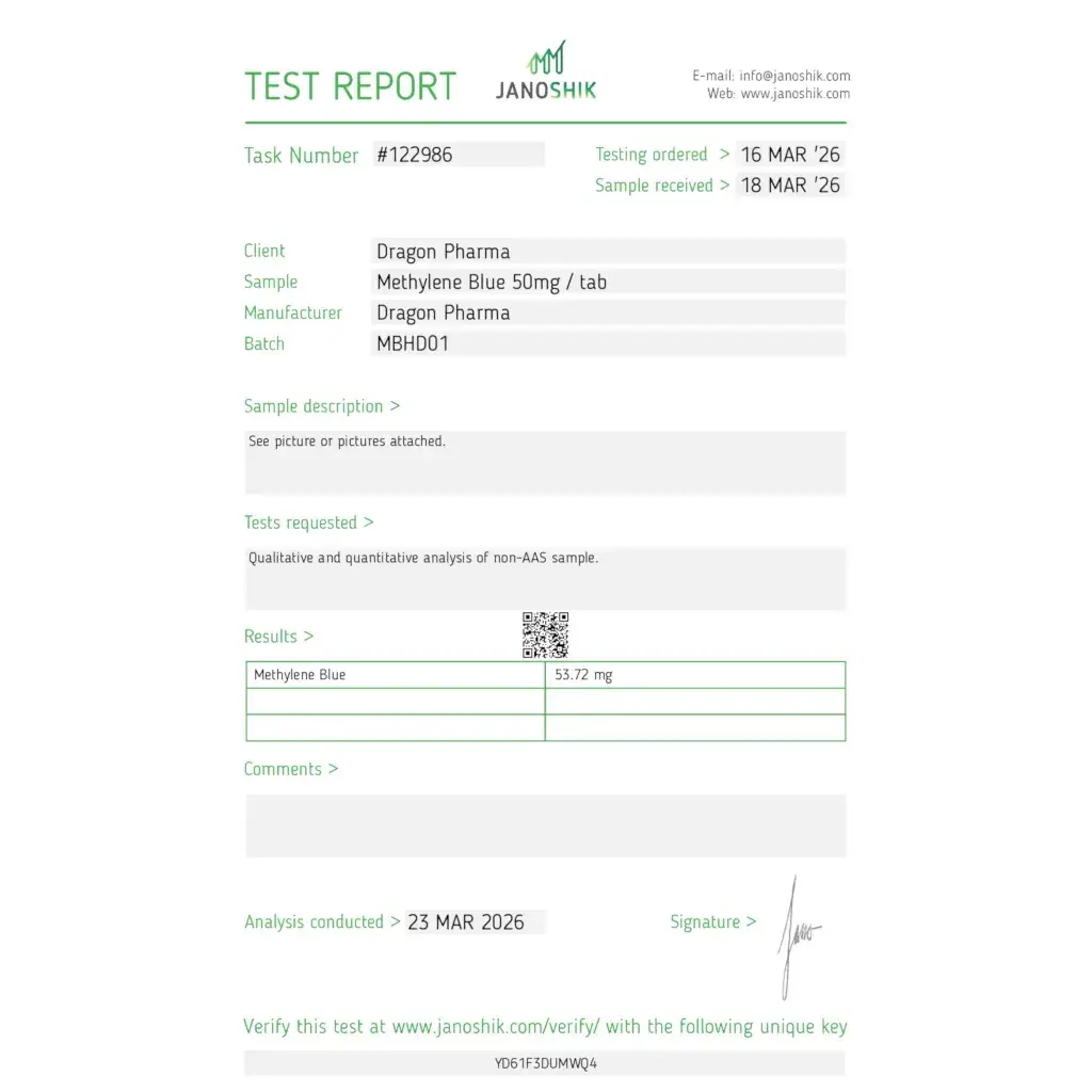 methylene blue lab quality results