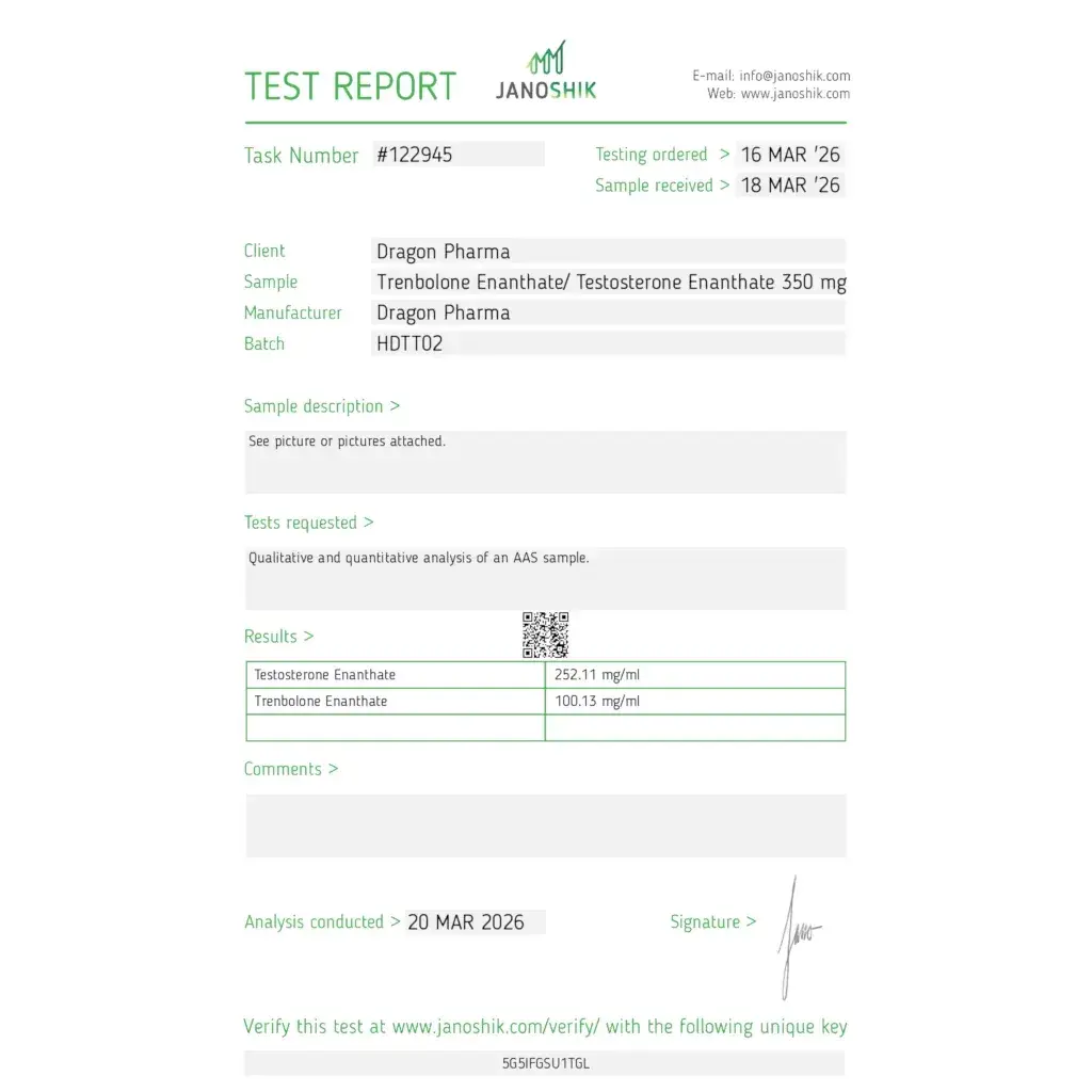 dragon pharma tren test 350 lab test 2026-03-20 results 100.13 mg/252.11 mg